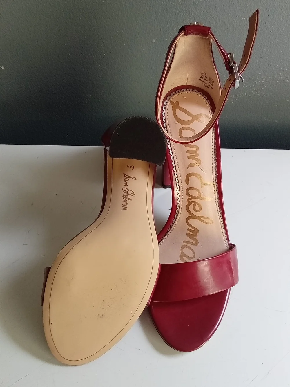 Sam Edelman Yaro Red Patent Leather Block Heel Ankle Strap Sandals 9.5M